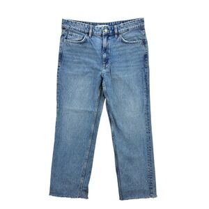 MNG Mango Women's 8 Blanca Straight Leg Jeans Blue High Rise Raw Hem Denim